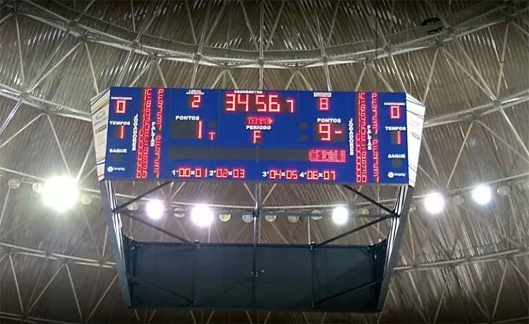 Vista de baixo de um placar de jogo.