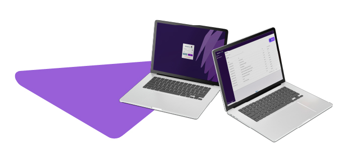 Dois notebooks mostrando a plataforma da eleventickets cashless para reembolso.