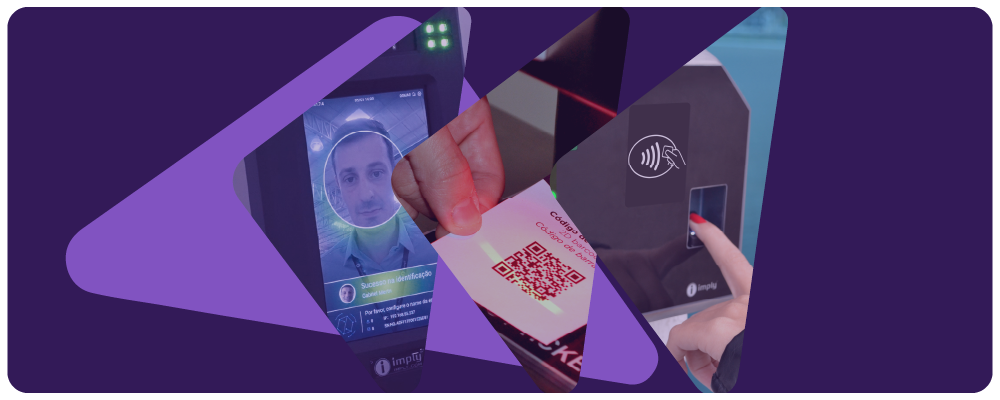 Imagem das demonstrações das validações dos produtos, à esquerda uma demonstração da biometria facial, ao centro validação por QRcode e à direita biometria digital.