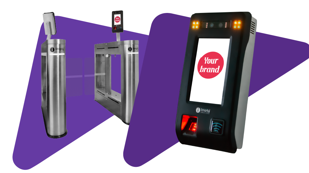 Imagens do produto de controle de acesso de pessoas: à esquerda, foto do produto completo e à direita, apenas foto do display do produto.