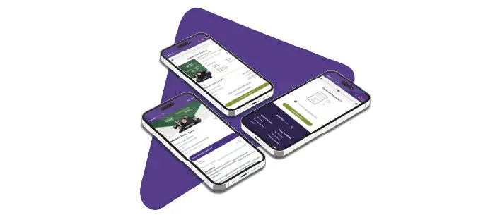 Três celulares mostrando o software eleventickets imply a jornada do cliente na compra de ingresso online