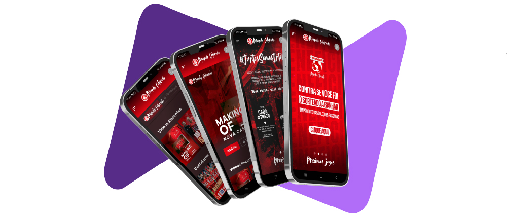 Quatro celulares com conteúdos diferentes em cada um.