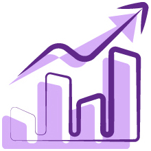 Um desenho de gráficos de barras em pé com uma seta apontada para cima, demonstrando crescimento.