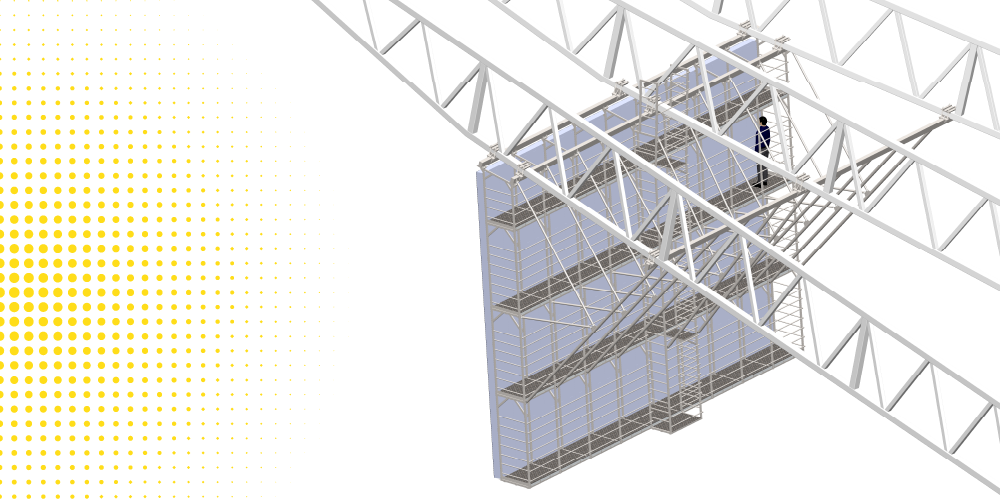 Parte de trás de um painel de LED de comunicação visual em 3D.