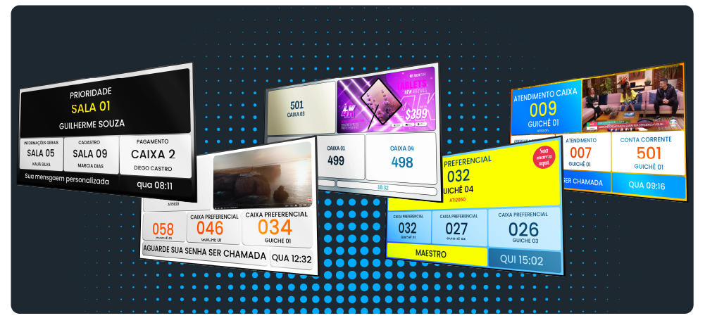 Painéis de gestão de senha para o atendimento ao público.